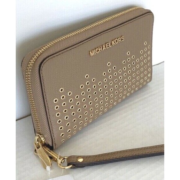 New Michael Kors Hayes Large Flat Phone Case Wallet Leather Dark Khaki - Picture 4 of 5